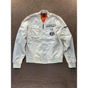 Ring of Fire Mens Off White Street Legend Bomber Jacket Orange Lining Size M